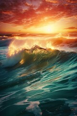 Watch the Majestic Swell of a Beautiful Orange Sunrise on the Ocean's Horizon. Generative AI