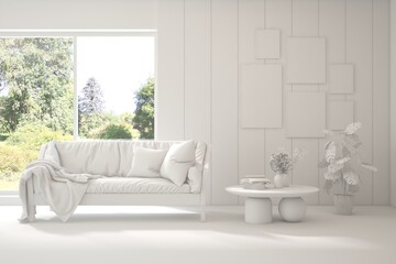 Grey interior desigh concept with furniture. 3D illustration