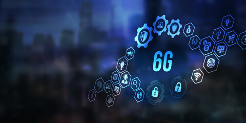 Internet, business, Technology and network concept. The concept of 6G network, high-speed mobile Internet, new generation networks. 3d illustration