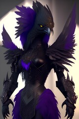 Art station, Anthropomorphic wild wolf raven, finely detailed black dark purple plumage - generative ai