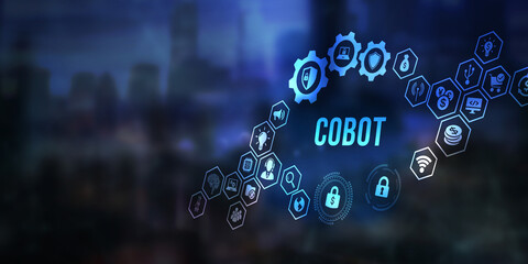 Internet, business, Technology and network concept. Industrial automation technology concept. Collaborative robot, cobot. 3d illustration