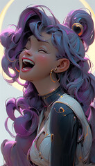 Render of a girl with purple hair