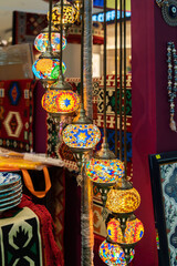 Colorful traditional Turkish lanterns for sale in the bazaar.