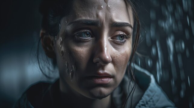 Women in tears depression psychological state. Mental health awareness month illustration. generative ai.