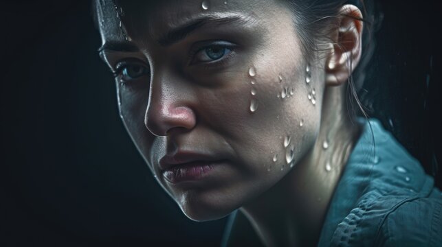 Women in tears depression psychological state. Mental health awareness month illustration. generative ai.