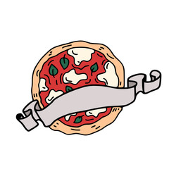 vector logo of pizza and ribbon with space for text

It can be used for menu, brochures, poster, sticker etc. 
