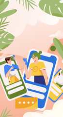 Virtual characters social communication concept business flat vector hand drawn illustration
