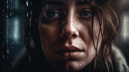 Fototapeta premium Women in tears depression psychological state. Mental health awareness month illustration. generative ai.