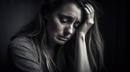 Fototapeta premium Women in tears depression psychological state. Mental health awareness month illustration. generative ai.