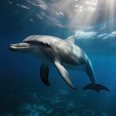 Majestic Dolphin Soaring Through the Coral Reef in its Marine Home: Generative AI
