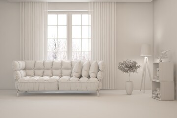 Grey interior desigh concept with furniture. 3D illustration