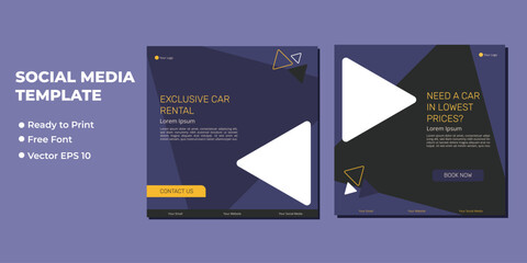 Set of editable square banner template. Car rental banner background. Flat design vector with photo collage. Usable for social media, story and web internet ads.