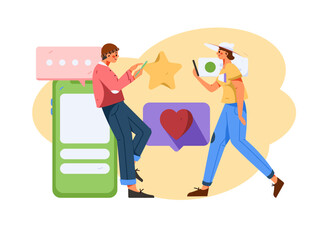 Virtual characters social communication concept business flat vector hand drawn illustration
