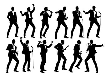 Fototapeta na wymiar Silhouettes of singer people, vector set