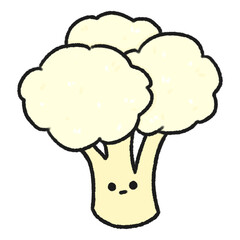 Hand-drawn Cute cauliflower, Cute vegetable character design in doodle style