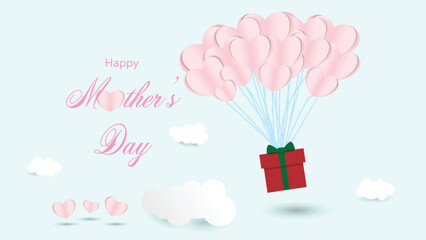 Happy Mother's day  with  elements and gift box on blue sky - 592313361