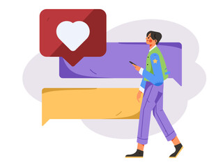 Virtual characters social communication concept business flat vector hand drawn illustration
