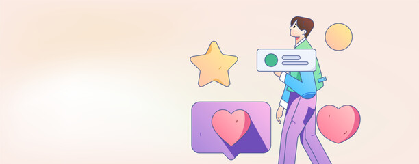 Virtual characters social communication concept business flat vector hand drawn illustration
