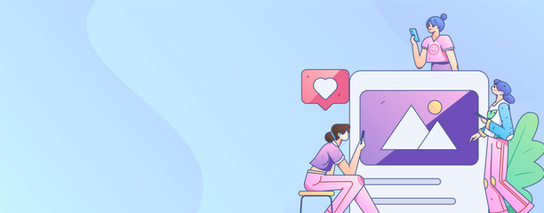 Virtual characters social communication concept business flat vector hand drawn illustration
