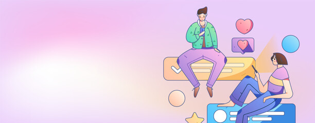 Virtual characters social communication concept business flat vector hand drawn illustration
