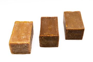 bar of old soap on white background.