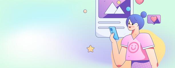 Virtual characters social communication concept business flat vector hand drawn illustration
