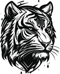 Tiger head tattoo vector illustration silhouette minimal animal logo 