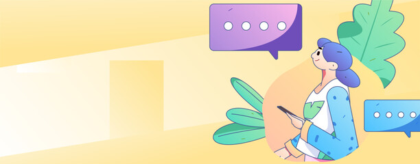 Virtual characters social communication concept business flat vector hand drawn illustration
