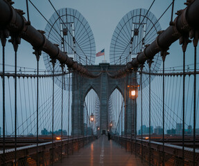 New York city view on Brooklyn Bridge at night