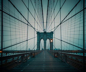 New York city view on Brooklyn Bridge at night