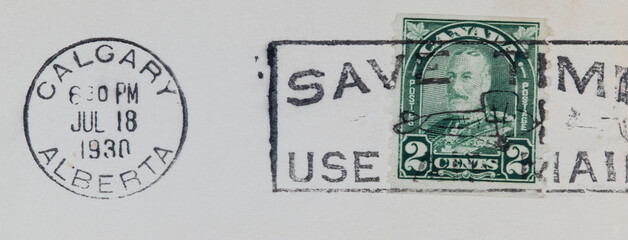 briefmarke stamp vintage retro alt old canada kanada calgary alberta 1930 save time use air mail...