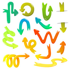 Set of quirky arrows isolated on background. Retro comic spiral shape pointer for app ui design. Arrows abstract creative design shapes.