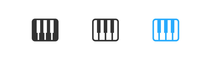 Piano keyboard icon on light background. Music symbol. Piano tiles, keys, music design template. Outline, flat and colored style. Flat design. Vector illustration.