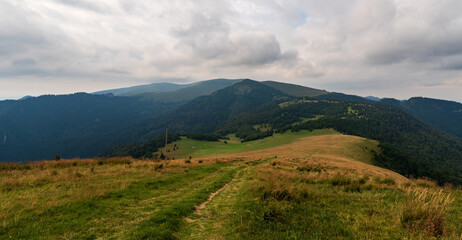 Velka Fatra mountains from hiking trail bellow Ploska hill summit in Slovakia