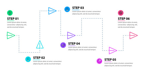 Infographic template. Line with 6 paper planes
