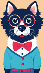 Funny cute dog with glasses in a sweater vector illustration 