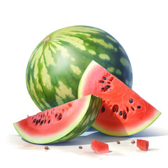 Watercolor illustration of watermelon fruit, isolated on white background. Generative AI