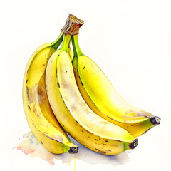 Watercolor illustration of banana fruit, isolated on white background. Generative AI