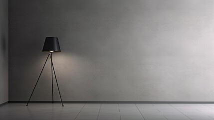 Modern Minimalist: Gray Empty Wall with Built-In Lighting and Stylish Floor Lamp for a Sophisticated Presentation Background