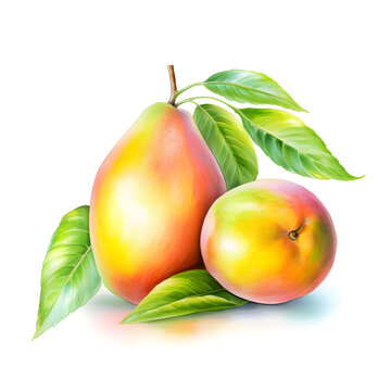 Watercolor illustration of mango fruit, isolated on white background. Generative AI