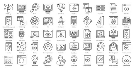 Web Development Thin Line Icons Coding Web Design Icon Set in Outline Style 50 Vector Icons in Black
