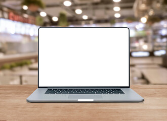 Fototapeta premium blank of laptop screen at coffee shop