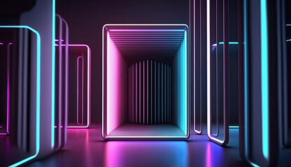 3D Rendering Neon Lines in Pink and Blue colorful