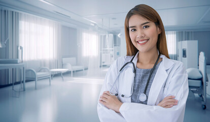 asian female doctor at hospital background