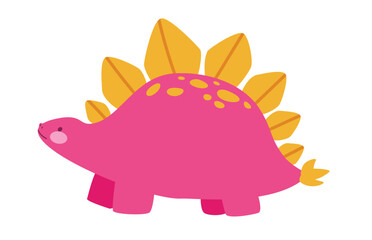 Concept Dinosaurs set. The illustration is a flat vector design that showcases the concept of a cute cartoon dinosaur on a white background, featuring a pink color scheme. Vector illustration.