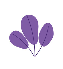 Concept Dinosaurs set plant branch. The illustration is a flat vector design that showcases the concept of a plant branch on a white background, featuring a violet color scheme. Vector illustration.