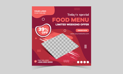 Social media food template. Restaurant social media banner template for business promotion. Food menu banner social media post. Editable social media template. flat design of food cover