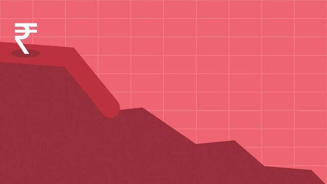 Indian Rupee collapsing Indian stock exchange graph down economy crisis animation