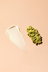 Samples and textures of various cosmetics for skin and hair care. Swatches. Skin care.