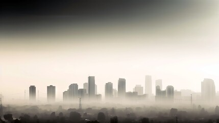 A city skyline shrouded in smog, with copyspace for text. Generative ai.